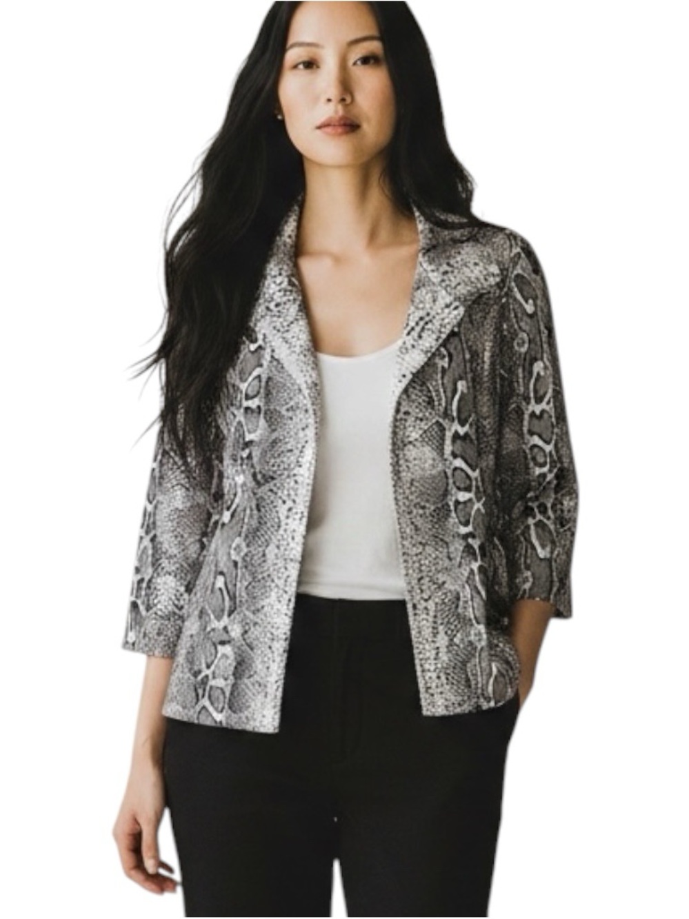 Chico’s Brown White Snakeskin Lightweight Jacket NWOT Size L